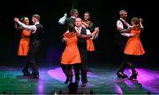 27 April 2025; The Na Dúnta team, including Darren Nolan, Anna Fallon, Shane Murray, Cian Colgan, Pat Leavy, Órlaith Murray, Aoife Carley and Ursula Carley, representing Westmeath and Leinster in the Rince Seit competition during the 2025 Scór Sinsear All-Ireland Finals at the TF Theatre in Castlebar, Mayo. Photo by Shauna Clinton/Sportsfile