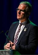 27 April 2025; Uachtarán Chumann Lúthchleas Gael Jarlath Burns during the 2025 Scór Sinsear All-Ireland Finals at the TF Theatre in Castlebar, Mayo. Photo by Shauna Clinton/Sportsfile