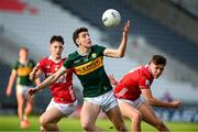 28 April 2025; Tomas Kennedy of Kerry in action against Gearoid Daly and Colin Molloy of Cork during the Dalata Hotel Group Munster GAA Football U20 Championship final match between Cork and Kerry at SuperValu Páirc Ui Chaoimh in Cork. Photo by Matt Browne/Sportsfile