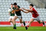 28 April 2025; Eddie Healy of Kerry in action against Gearoid Daly of Cork during the Dalata Hotel Group Munster GAA Football U20 Championship final match between Cork and Kerry at SuperValu Páirc Ui Chaoimh in Cork. Photo by Matt Browne/Sportsfile