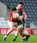 28 April 2025; Eddie Healy of Kerry in action against Colm Gillespie of Cork during the Dalata Hotel Group Munster GAA Football U20 Championship final match between Cork and Kerry at SuperValu Páirc Ui Chaoimh in Cork. Photo by Matt Browne/Sportsfile