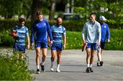 28 April 2025; Leinster players, from left, Luke McGrath, Jordie Barrett, Jamison Gibson-Park and Sam Prendergast arrive for squad training at UCD in Dublin. Photo by Brendan Moran/Sportsfile