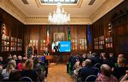 28 April 2025; Lord Mayor of Dublin Cllr Emma Blain speaking at the Team Ireland World Winter Games celebration at The Mansion House in Dublin. Photo by Tyler Miller/Sportsfile