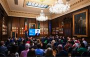 28 April 2025; Minister of State at the Department of Tourism, Culture, Arts, Gaeltacht, Sport and Media Charlie McConalogue TD speaking at the Team Ireland World Winter Games celebration at The Mansion House in Dublin. Photo by Tyler Miller/Sportsfile