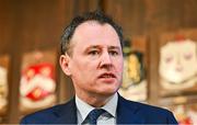 28 April 2025; Minister of State at the Department of Tourism, Culture, Arts, Gaeltacht, Sport and Media Charlie McConalogue TD speaking at the Team Ireland World Winter Games celebration at The Mansion House in Dublin. Photo by Tyler Miller/Sportsfile