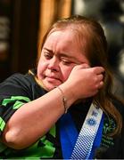 28 April 2025; Lucy Best of Team Ireland, a member of Skiability Northern Ireland, Balinderry, Antrim, speaking at the Team Ireland World Winter Games celebration at The Mansion House in Dublin. Photo by Tyler Miller/Sportsfile