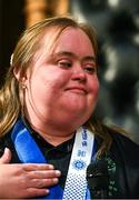 28 April 2025; Lucy Best of Team Ireland, a member of Skiability Northern Ireland, Balinderry, Antrim, speaking at the Team Ireland World Winter Games celebration at The Mansion House in Dublin. Photo by Tyler Miller/Sportsfile