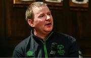 28 April 2025; Floorball assistant coach George Fitzgerald speaking at the Team Ireland World Winter Games celebration at The Mansion House in Dublin. Photo by Tyler Miller/Sportsfile
