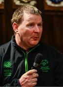 28 April 2025; Floorball assistant coach George Fitzgerald speaking at the Team Ireland World Winter Games celebration at The Mansion House in Dublin. Photo by Tyler Miller/Sportsfile