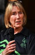 28 April 2025; Alpine Skiing assistant coach Jane McDowell speaking at the Team Ireland World Winter Games celebration at The Mansion House in Dublin. Photo by Tyler Miller/Sportsfile