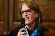 28 April 2025; Lorraine Whelan of Team Ireland, a member of Kilternan Karvers, Delgany, Wicklow speaking at the Team Ireland World Winter Games celebration at The Mansion House in Dublin. Photo by Tyler Miller/Sportsfile