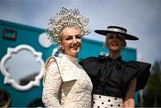29 April 2025; Racegoers Lisa Walsh from Meath, left, and Genevieve Ryan from Roscommon on day one of the Punchestown Festival at Punchestown Racecourse in Kildare. Photo by David Fitzgerald/Sportsfile
