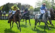 29 April 2025; Buy Some Time, with Ben Smith up, centre, (red and black colours) on their way to winning The Albert Bartlett Triple Crown Series Final on day one of the Punchestown Festival at Punchestown Racecourse in Kildare. Photo by David Fitzgerald/Sportsfile