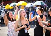 29 April 2025; Racegoers, from left, Samantha Tansey, Ellie Doherty, Nicola Kirwan and Sophie Kirwan react during The Killashee Hotel Handicap Hurdle on day one of the Punchestown Festival at Punchestown Racecourse in Kildare. Photo by David Fitzgerald/Sportsfile
