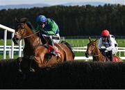 29 April 2025; Champ Kiely, with Danny Mullins up, clear the last ahead of Ballyburn, with Paul Townend up, on their way to winning The GR1 Dooley Insurance Group Champion Novice Chase during day one of the Punchestown Festival at Punchestown Racecourse in Kildare. Photo by David Fitzgerald/Sportsfile