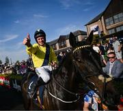 29 April 2025; Jockey Sean Flanagan celebrates on Marine Nationale after winning The William Hill Champion Chase on day one of the Punchestown Festival at Punchestown Racecourse in Kildare. Photo by David Fitzgerald/Sportsfile
