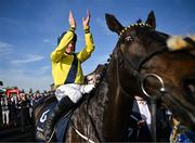 29 April 2025; Jockey Sean Flanagan celebrates on Marine Nationale after winning The William Hill Champion Chase on day one of the Punchestown Festival at Punchestown Racecourse in Kildare. Photo by David Fitzgerald/Sportsfile