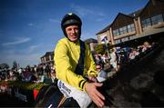 29 April 2025; Jockey Sean Flanagan celebrates on Marine Nationale after winning The William Hill Champion Chase on day one of the Punchestown Festival at Punchestown Racecourse in Kildare. Photo by David Fitzgerald/Sportsfile