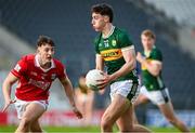 28 April 2025; Tomas Kennedy of Kerry in action against Gearoid Daly of Cork during the Dalata Hotel Group Munster GAA Football U20 Championship final match between Cork and Kerry at SuperValu Páirc Ui Chaoimh in Cork. Photo by Matt Browne/Sportsfile