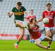 28 April 2025; Daniel Kirby of Kerry in action against Jack Murphy of Cork during the Dalata Hotel Group Munster GAA Football U20 Championship final match between Cork and Kerry at SuperValu Páirc Ui Chaoimh in Cork. Photo by Matt Browne/Sportsfile