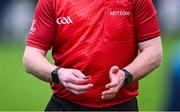 27 April 2025; Referee Chris Mooney prepares to perform the coin toss before the Munster GAA Hurling Senior Championship Round 2 match between Waterford and Clare at Walsh Park in Waterford. Photo by Piaras Ó Mídheach/Sportsfile