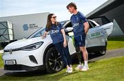 30 April 2025; Paralympics Ireland and Uber have announced a new partnership to help provide direct financial assistance and access to Uber services for members of the Paralympics Ireland team. This comprehensive support package is designed to ensure that the athletes have access to transport to assist them to focus on their training and performance. The partnership was launched today at the Sport Ireland Campus in Dublin with the help of Minister of State with responsibility for Disability Hildegarde Naughton. Pictured at the launch on the Sport Ireland Campus are Paralympians Róisín Ní Riain and Tiarnán O’Donnell. Photo by Seb Daly/Sportsfile