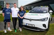 30 April 2025; Paralympics Ireland and Uber have announced a new partnership to help provide direct financial assistance and access to Uber services for members of the Paralympics Ireland team. This comprehensive support package is designed to ensure that the athletes have access to transport to assist them to focus on their training and performance. The partnership was launched today at the Sport Ireland Campus in Dublin with the help of Minister of State with responsibility for Disability Hildegarde Naughton. Pictured at the launch on the Sport Ireland Campus are, from left, Paralympian Tiarnán O’Donnell, Uber Ireland general manager Kieran Harte, and Paralympian Róisín Ní Riain. Photo by Seb Daly/Sportsfile