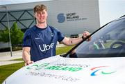 30 April 2025; Paralympics Ireland and Uber have announced a new partnership to help provide direct financial assistance and access to Uber services for members of the Paralympics Ireland team. This comprehensive support package is designed to ensure that the athletes have access to transport to assist them to focus on their training and performance. The partnership was launched today at the Sport Ireland Campus in Dublin with the help of Minister of State with responsibility for Disability Hildegarde Naughton. Pictured at the launch on the Sport Ireland Campus is Paralympian Tiarnán O’Donnell. Photo by Seb Daly/Sportsfile