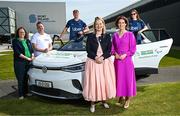 30 April 2025; Paralympics Ireland and Uber have announced a new partnership to help provide direct financial assistance and access to Uber services for members of the Paralympics Ireland team. This comprehensive support package is designed to ensure that the athletes have access to transport to assist them to focus on their training and performance. The partnership was launched today at the Sport Ireland Campus in Dublin with the help of Minister of State with responsibility for Disability Hildegarde Naughton. Pictured at the launch on the Sport Ireland Campus are, from left, Paralympics Ireland Chief Operating Officer Neasa Russell, Uber Ireland general manager Kieran Harte, Paralympian Tiarnán O’Donnell, Paralympics Ireland Vice President Lisa Clancy, Minister of State with responsibility for Disability Hildegarde Naughton, and Paralympian Róisín Ní Riain. Photo by Seb Daly/Sportsfile