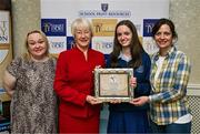 30 April 2025; National TY Short Story Competition runner up Kate Loughry, from Mount Mercy College, Cork, with her mother Claire Loughrey, right, Mount Mercy College TY Programme Co-ordinator Mary Mulcahy O'Sullivan and Judging Chairperson Mary Hanafin at the National TY Short Story Competition Awards at Buswells Hotel in Dublin. Photo by Brendan Moran/Sportsfile