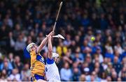 27 April 2025; Adam Hogan of Clare in action against Dessie Hutchinson of Waterford during the Munster GAA Hurling Senior Championship Round 2 match between Waterford and Clare at Walsh Park in Waterford. Photo by Piaras Ó Mídheach/Sportsfile