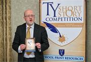 30 April 2025; Judge Seamus Mulconry speaking at the National TY Short Story Competition Awards at Buswells Hotel in Dublin. Photo by Brendan Moran/Sportsfile