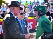 30 April 2025; Trainer Willie Mullins, left, owner Isaac Souede, centre, and jockey Paul Townend after winning the Channor Real Estate Group Novice Hurdle with Jasmin De Vaux on day two of the Punchestown Festival at Punchestown Racecourse in Kildare. Photo by David Fitzgerald/Sportsfile