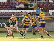 30 April 2025; Darragh Bernie of Mayo is tackled by Keelan Kelly of Roscommon during the Dalata Hotel Group Connacht GAA Football U20 Championship final match between Mayo and Roscommon at Tuam Stadium in Galway. Photo by Thomas Flinkow/Sportsfile
