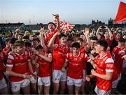 30 April 2025; Louth players celebrate after their side's victory in the Dalata Hotel Group Leinster GAA Football U20 Championship final match between Meath and Louth at Cedral St Conleth’s Park in Newbridge, Kildare. Photo by Seb Daly/Sportsfile
