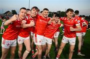 30 April 2025; Louth players celebrate after their side's victory in the Dalata Hotel Group Leinster GAA Football U20 Championship final match between Meath and Louth at Cedral St Conleth’s Park in Newbridge, Kildare. Photo by Seb Daly/Sportsfile