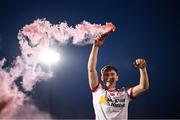 30 April 2025; Liam Óg Mossey of Tyrone celebrates after his side's victory in the Dalata Hotel Group Ulster GAA Football U20 Championship final match between Donegal and Tyrone at Owenbeg Derry GAA Centre in Dungiven, Derry. Photo by Piaras Ó Mídheach/Sportsfile