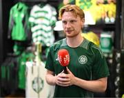 30 April 2025; Celtic FC's Liam Scales is interviewed by Off The Ball during the Cork Super Cup Dublin Media Launch at JD Sports in Jervis Street Shopping Centre, Dublin. For tickets and information visit - corksupercup.com/tickets Photo by Stephen McCarthy/Sportsfile