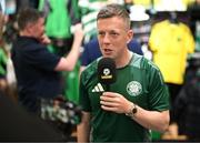 30 April 2025; Celtic FC's Callum McGregor is interviewed by talkSPORT during the Cork Super Cup Dublin Media Launch at JD Sports in Jervis Street Shopping Centre, Dublin. For tickets and information visit - corksupercup.com/tickets Photo by Stephen McCarthy/Sportsfile