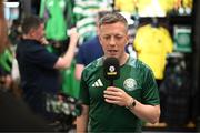 30 April 2025; Celtic FC's Callum McGregor is interviewed by talkSPORT during the Cork Super Cup Dublin Media Launch at JD Sports in Jervis Street Shopping Centre, Dublin. For tickets and information visit - corksupercup.com/tickets Photo by Stephen McCarthy/Sportsfile