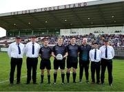 30 April 2025; Referee Thomas Murphy, centre, and his match officials before the Dalata Hotel Group Connacht GAA Football U20 Championship final match between Mayo and Roscommon at Tuam Stadium in Galway. Photo by Thomas Flinkow/Sportsfile