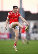 30 April 2025; Tadgh McDonell of Louth kicks a point during the Dalata Hotel Group Leinster GAA Football U20 Championship final match between Meath and Louth at Cedral St Conleth’s Park in Newbridge, Kildare. Photo by Seb Daly/Sportsfile