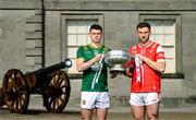 1 May 2025; Louth captain Sam Mulroy and Meath captain Eoghan Frayne at Oldbridge House, Battle of the Boyne Visitor Centre in Drogheda, Meath during a media event for the 2025 Leinster GAA Senior Football Championship Final between Louth and Meath which will take place on Sunday 11th of May in Croke Park, Dublin. Photo by Stephen McCarthy/Sportsfile