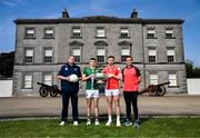 1 May 2025; Meath manager Robbie Brennan and captain Eoghan Frayne, left, with Louth captain Sam Mulroy and manager Ger Brennan, right, at Oldbridge House, Battle of the Boyne Visitor Centre in Drogheda, Meath during a media event for the 2025 Leinster GAA Senior Football Championship Final between Louth and Meath which will take place on Sunday 11th of May in Croke Park, Dublin. Photo by Stephen McCarthy/Sportsfile