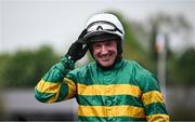 1 May 2025; Richard Philip McLernon celebrates on Petit Tonnerre after winning the Frontline Security Handicap Steeplechase during day three of the Punchestown Festival at Punchestown Racecourse in Kildare. Photo by Seb Daly/Sportsfile