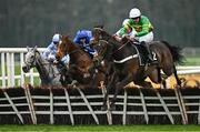 1 May 2025; Jeriko Du Reponet, with James Bowen up, right, jumps the last on their way to winning the Conway Piling Handicap Hurdle during day three of the Punchestown Festival at Punchestown Racecourse in Kildare. Photo by Seb Daly/Sportsfile