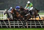 1 May 2025; Jeriko Du Reponet, with James Bowen up, right, jumps the last on their way to winning the Conway Piling Handicap Hurdle during day three of the Punchestown Festival at Punchestown Racecourse in Kildare. Photo by Seb Daly/Sportsfile