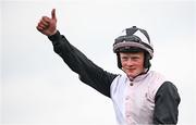 1 May 2025; Jockey Sam Ewing celebrates after riding Teahupoo to victory in the Ladbrokes Champion Stayers Hurdle during day three of the Punchestown Festival at Punchestown Racecourse in Kildare. Photo by Seb Daly/Sportsfile