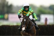 1 May 2025; Majborough, with Mark Walsh up, on their way to winning the Barberstown Castle Novice Steeplechase during day three of the Punchestown Festival at Punchestown Racecourse in Kildare. Photo by Seb Daly/Sportsfile