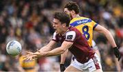 20 April 2025; Seán Kelly of Galway in action against Eddie Nolan of Roscommon before the Connacht GAA Football Senior Championship semi-final match between Galway and Roscommon at Pearse Stadium in Galway. Photo by Piaras Ó Mídheach/Sportsfile